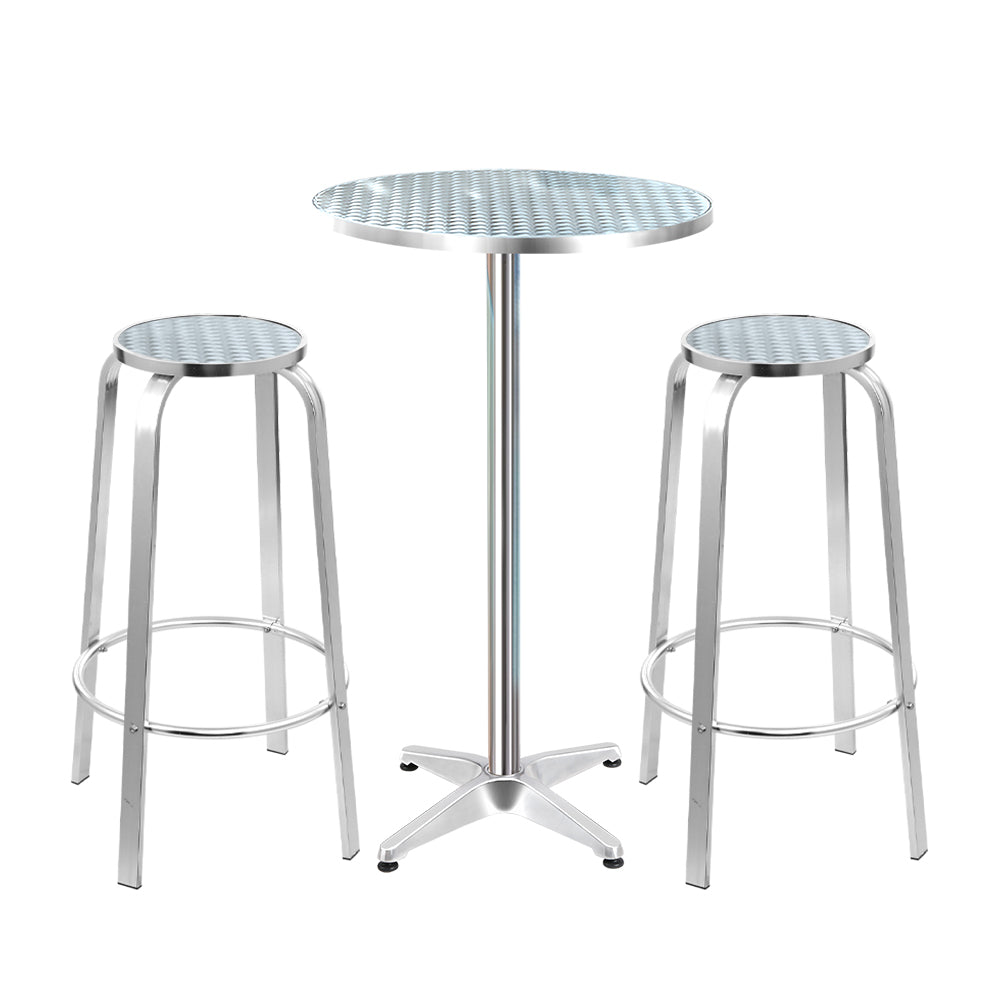 TWSC 3-Piece Outdoor Bar Set Bistro Table Stools Adjustable Round Cafe