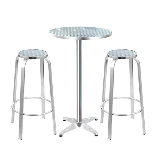 TWSC 3-Piece Outdoor Bar Set Bistro Table Stools Adjustable Round Cafe