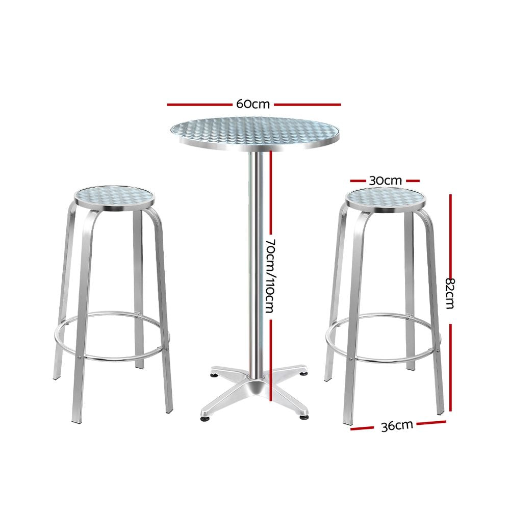 TWSC 3-Piece Outdoor Bar Set Bistro Table Stools Adjustable Round Cafe