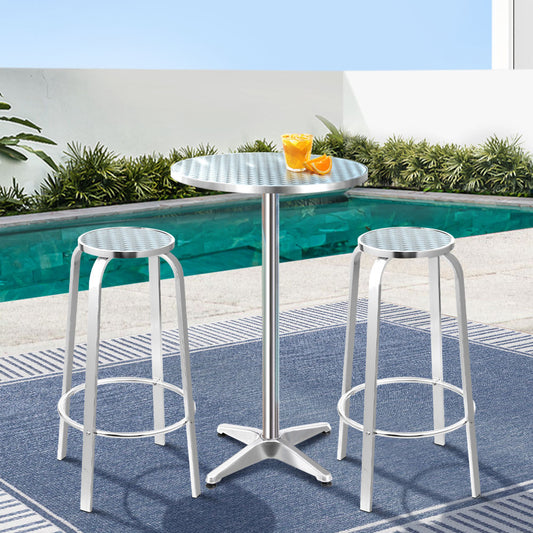 3-Piece Outdoor Bar Set – Adjustable Aluminium Table and Stools, Silver