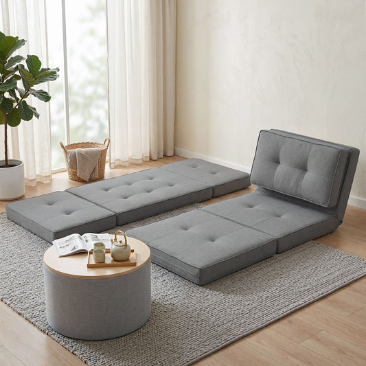 TWSC Recliner Adjustable Floor Chaise Lounge & Ottoman Foot Rest Grey Set