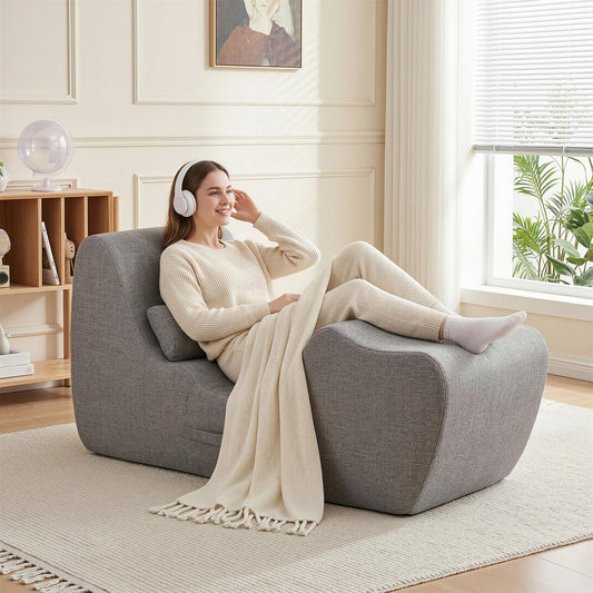 Chaise Lounge Chair – Ergonomic S-Curve Floor Lounger, Grey