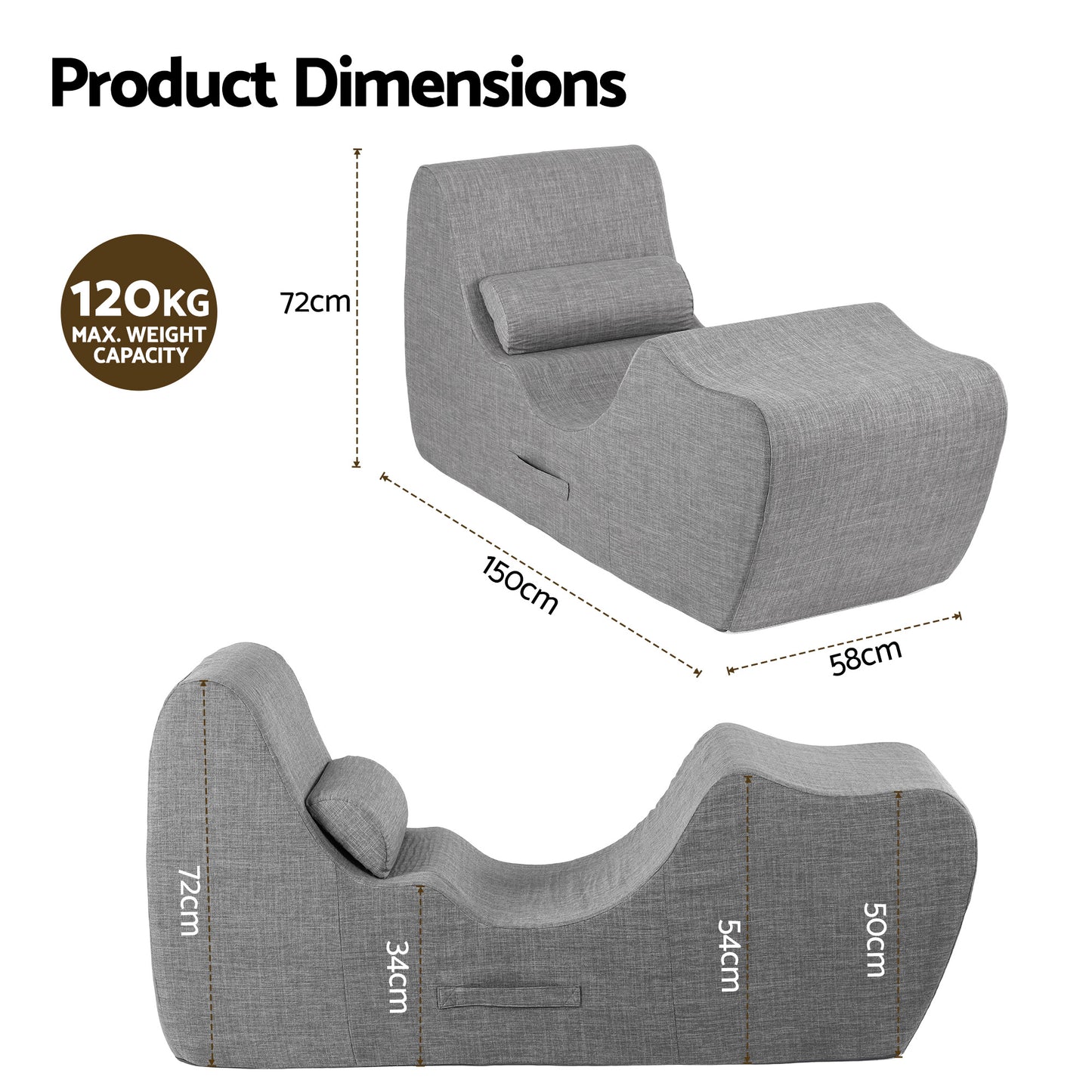 Chaise Lounge Chair – Ergonomic S-Curve Floor Lounger, Grey
