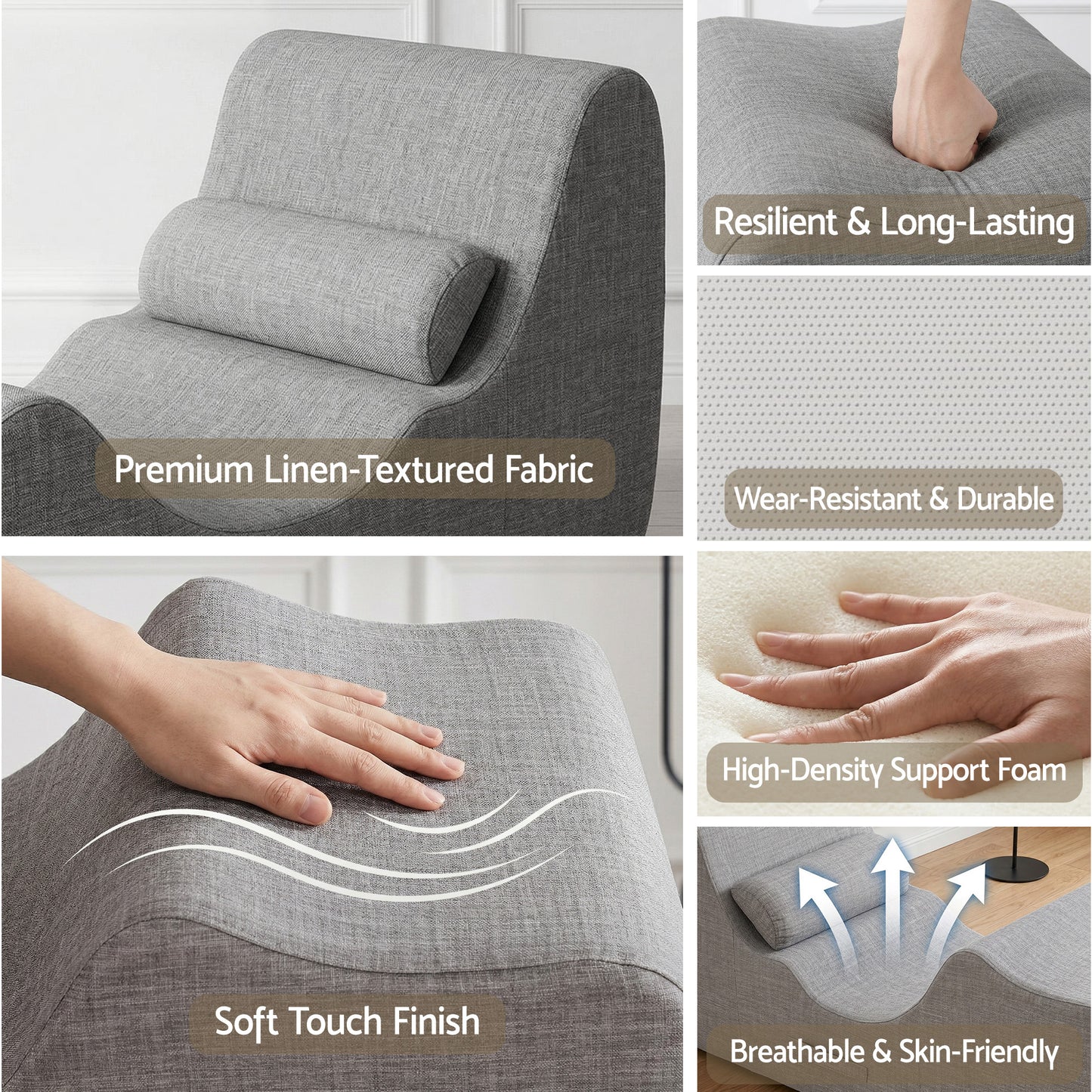 Chaise Lounge Chair – Ergonomic S-Curve Floor Lounger, Grey