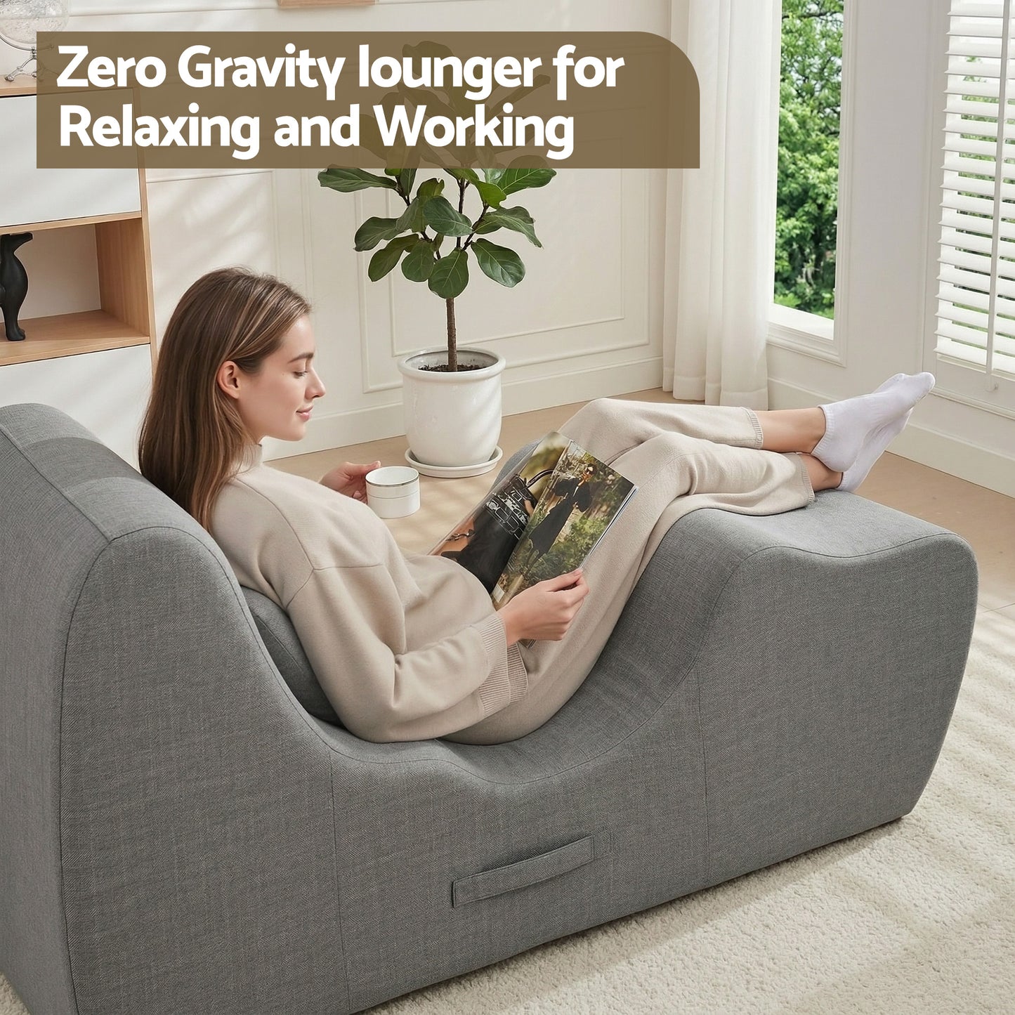 Chaise Lounge Chair – Ergonomic S-Curve Floor Lounger, Grey