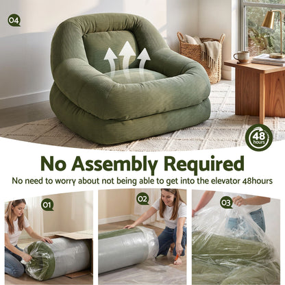 TWSC Armchair Floor Chair Couch Recliner 1 Seater Cloud Chaise Lounge Corduroy Green