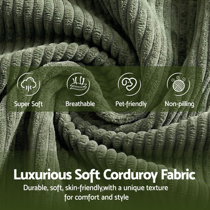 TWSC Armchair Floor Chair Couch Recliner 1 Seater Cloud Chaise Lounge Corduroy Green