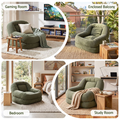 TWSC Armchair Floor Chair Couch Recliner 1 Seater Cloud Chaise Lounge Corduroy Green