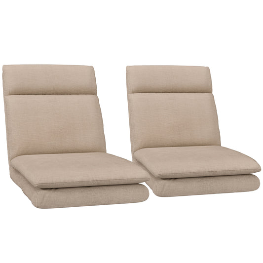 Floor Chair Sofa – Linen Beige, Foldable Recliner Set of 2