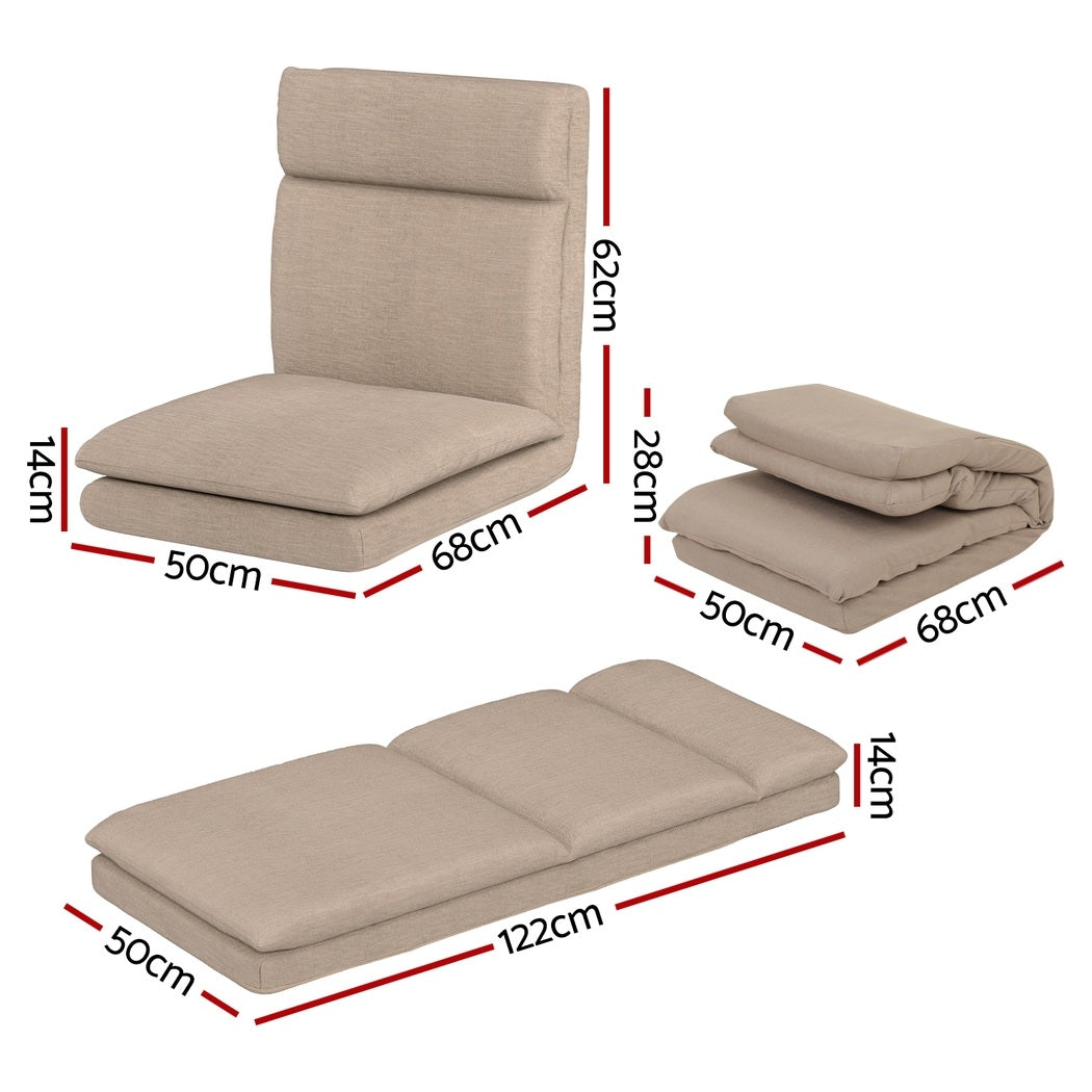 Floor Chair Sofa – Linen Beige, Foldable Recliner Set of 2