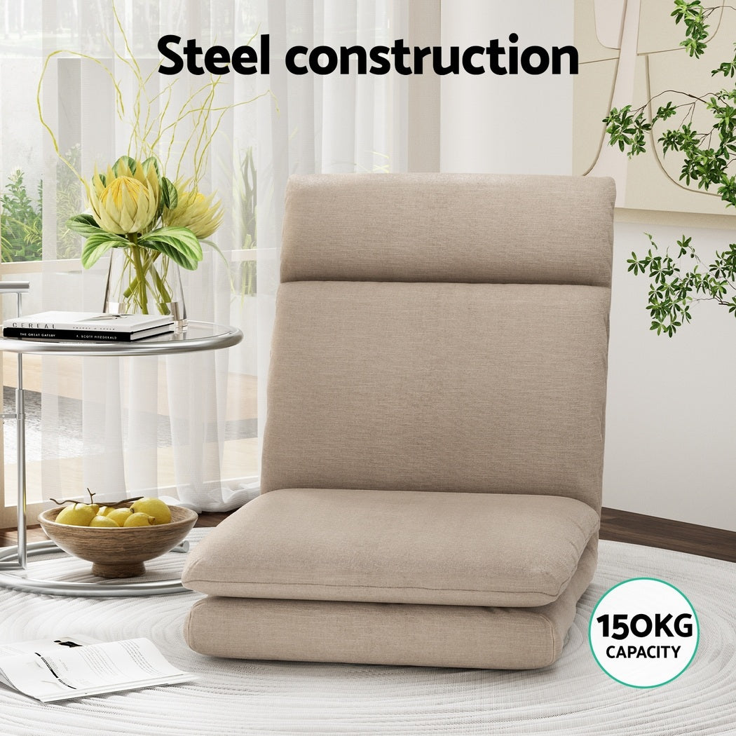 Floor Chair Sofa – Linen Beige, Foldable Recliner Set of 2