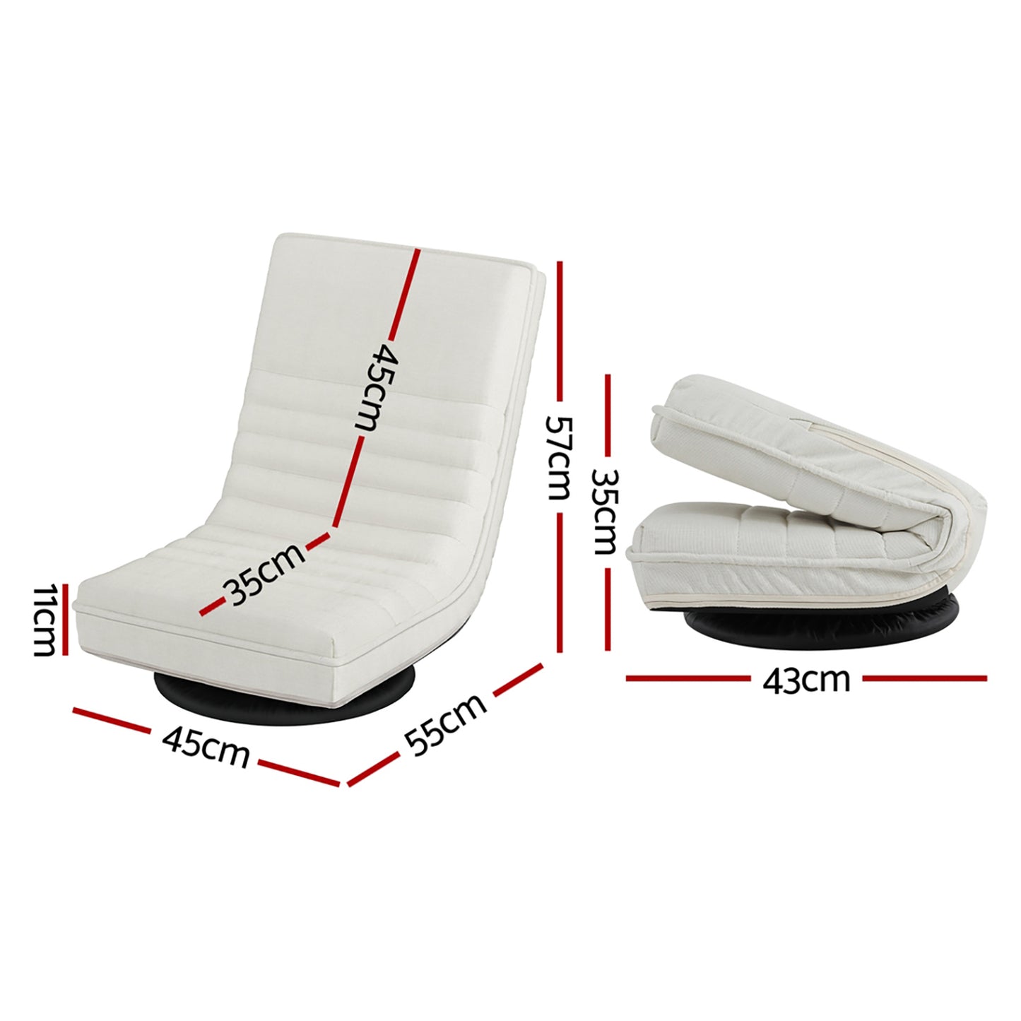 TWSC 2XFloor Chair Lounge Sofa Swivel Foldable Linen White