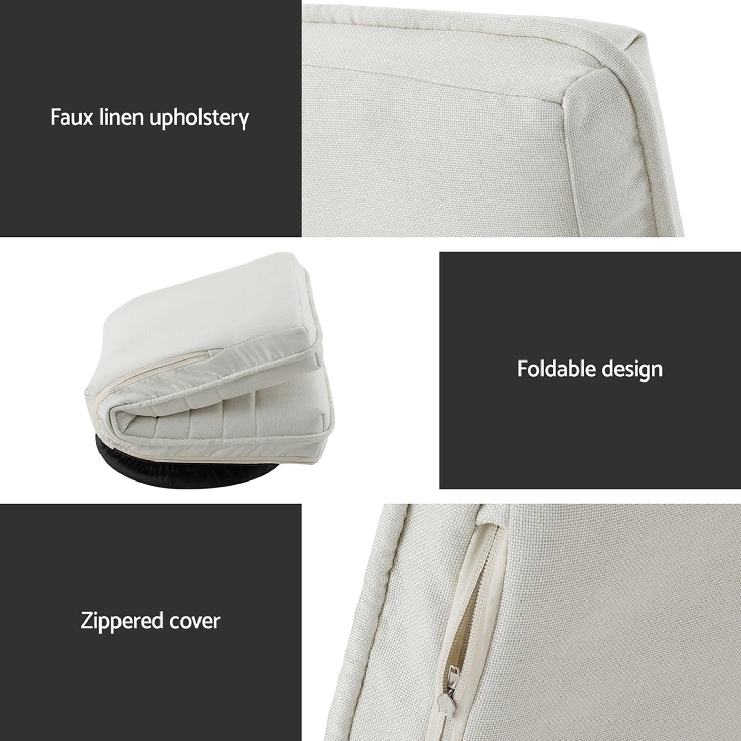 TWSC 2XFloor Chair Lounge Sofa Swivel Foldable Linen White