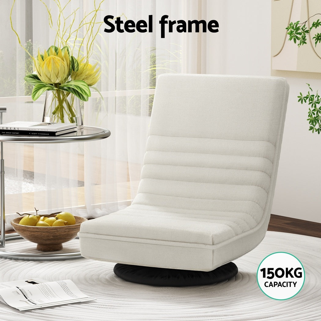 Floor Lounge Chair – Swivel, Foldable, White Linen