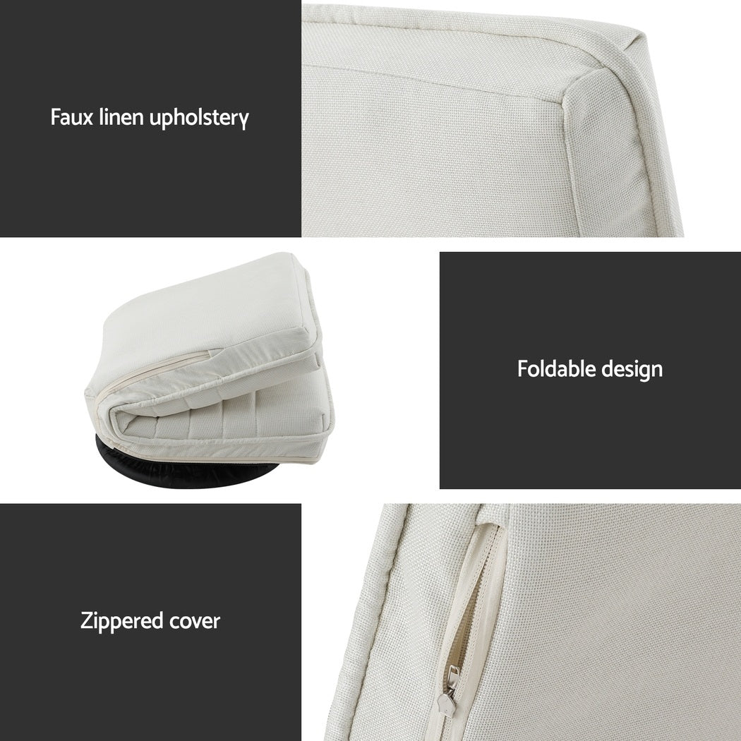 Floor Lounge Chair – Swivel, Foldable, White Linen