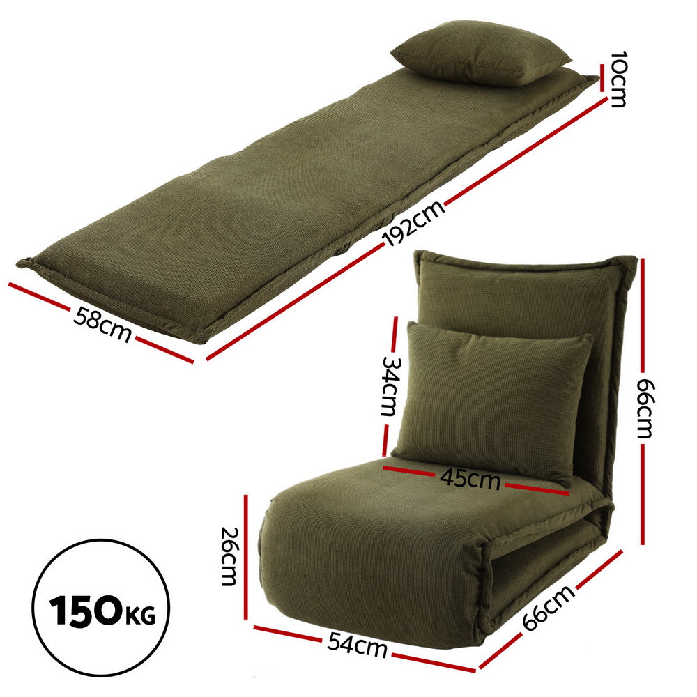 Floor Lounge Sofa Bed – Foldable, Adjustable, Green Corduroy