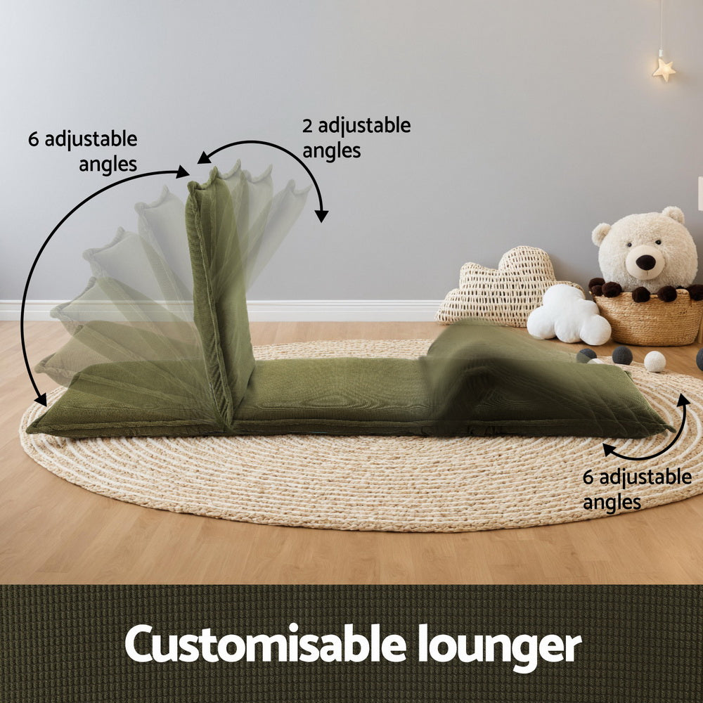 Floor Lounge Sofa Bed – Foldable, Adjustable, Green Corduroy