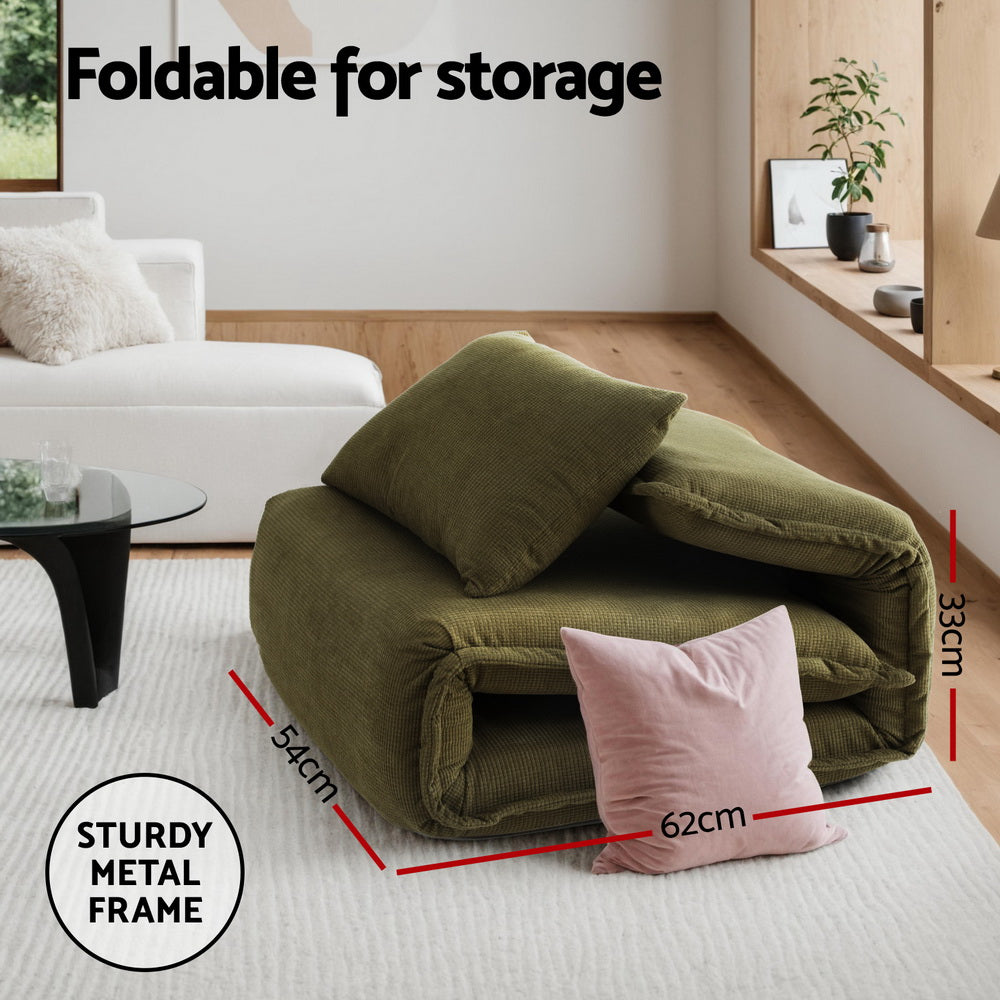 Floor Lounge Sofa Bed – Foldable, Adjustable, Green Corduroy