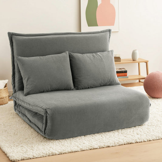 Floor Lounge Sofa Bed – Foldable 2-Seater in Grey Corduroy
