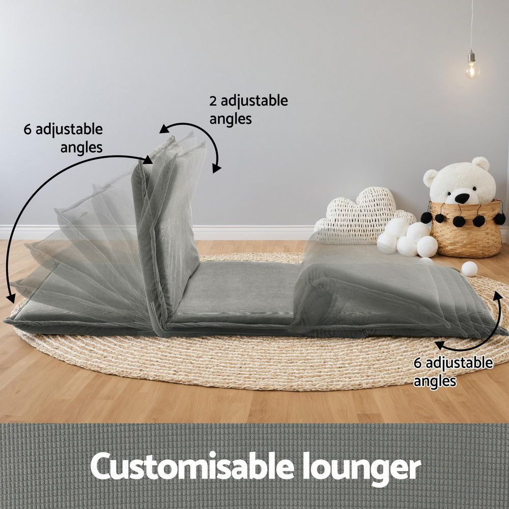 Floor Lounge Sofa Bed – Foldable 2-Seater in Grey Corduroy