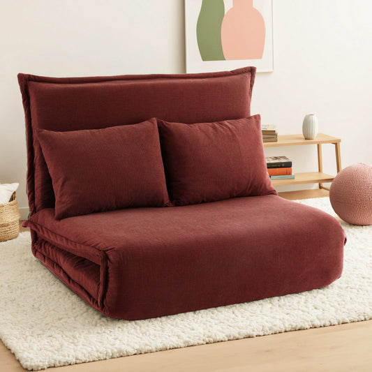 Floor Lounge Sofa Bed – Foldable 2-Seater in Orange Corduroy