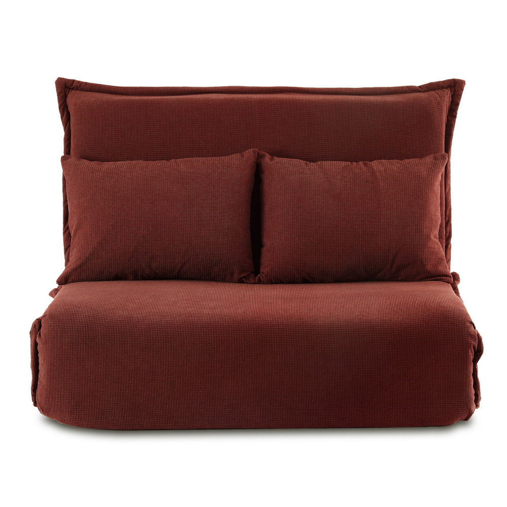 Floor Lounge Sofa Bed – Foldable 2-Seater in Orange Corduroy