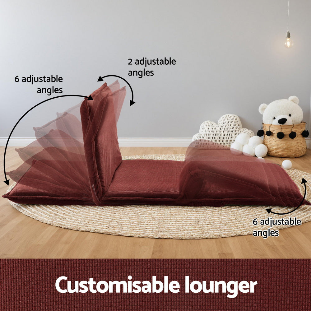 Floor Lounge Sofa Bed – Foldable 2-Seater in Orange Corduroy