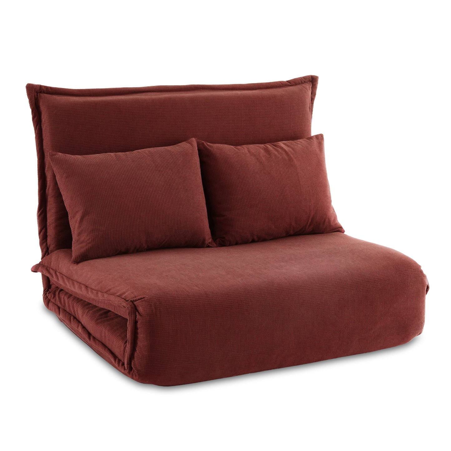 Floor Lounge Sofa Bed – Foldable 2-Seater in Orange Corduroy