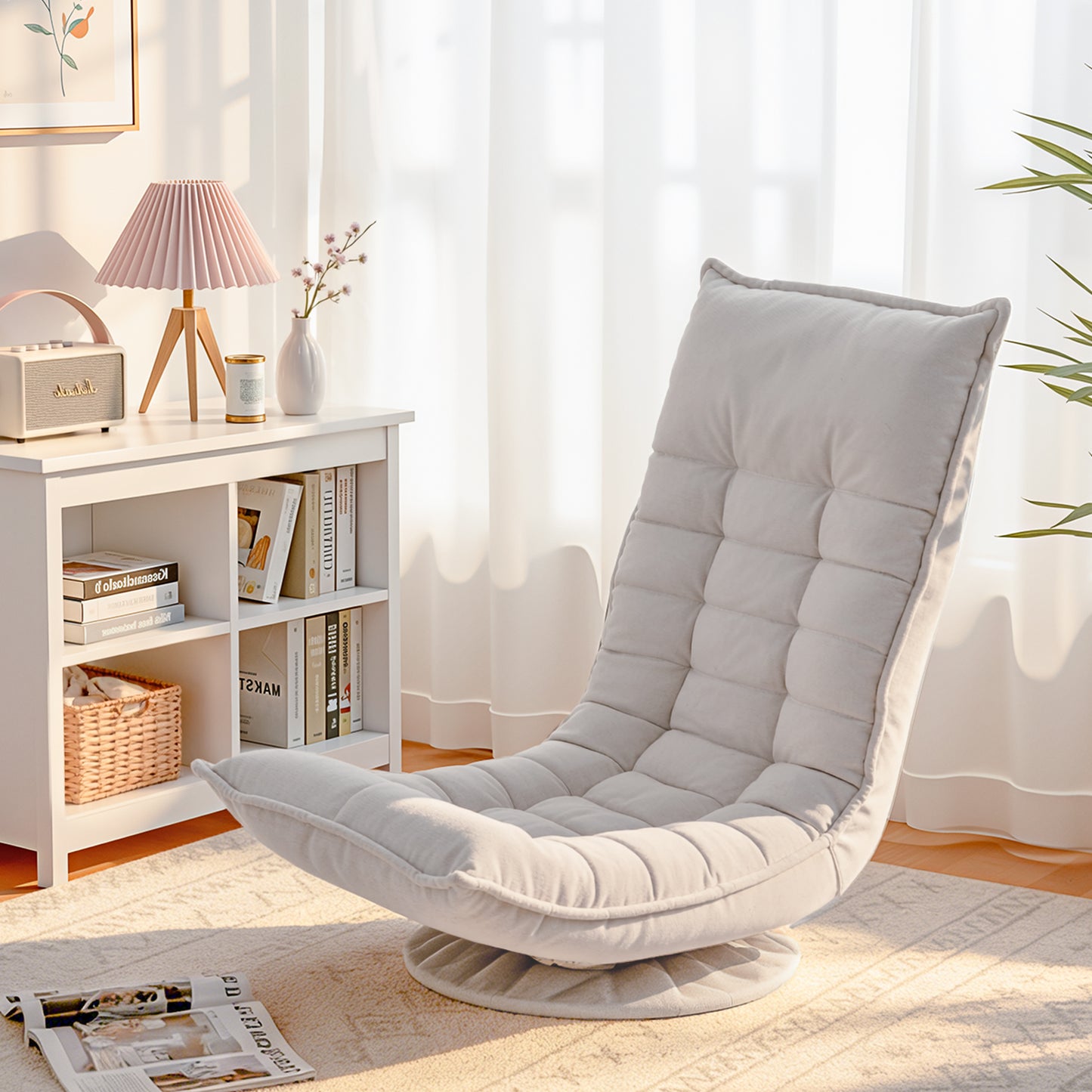 TWSC Swivel Floor Chair 5 Adjustable Foldable Lounge Seat Floor Sofa Chair Beige Grey