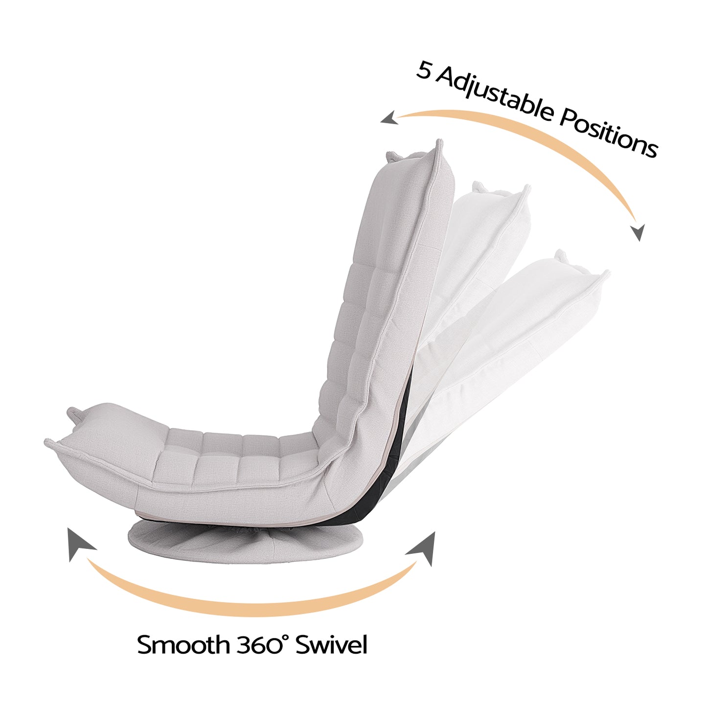 TWSC Swivel Floor Chair 5 Adjustable Foldable Lounge Seat Floor Sofa Chair Beige Grey