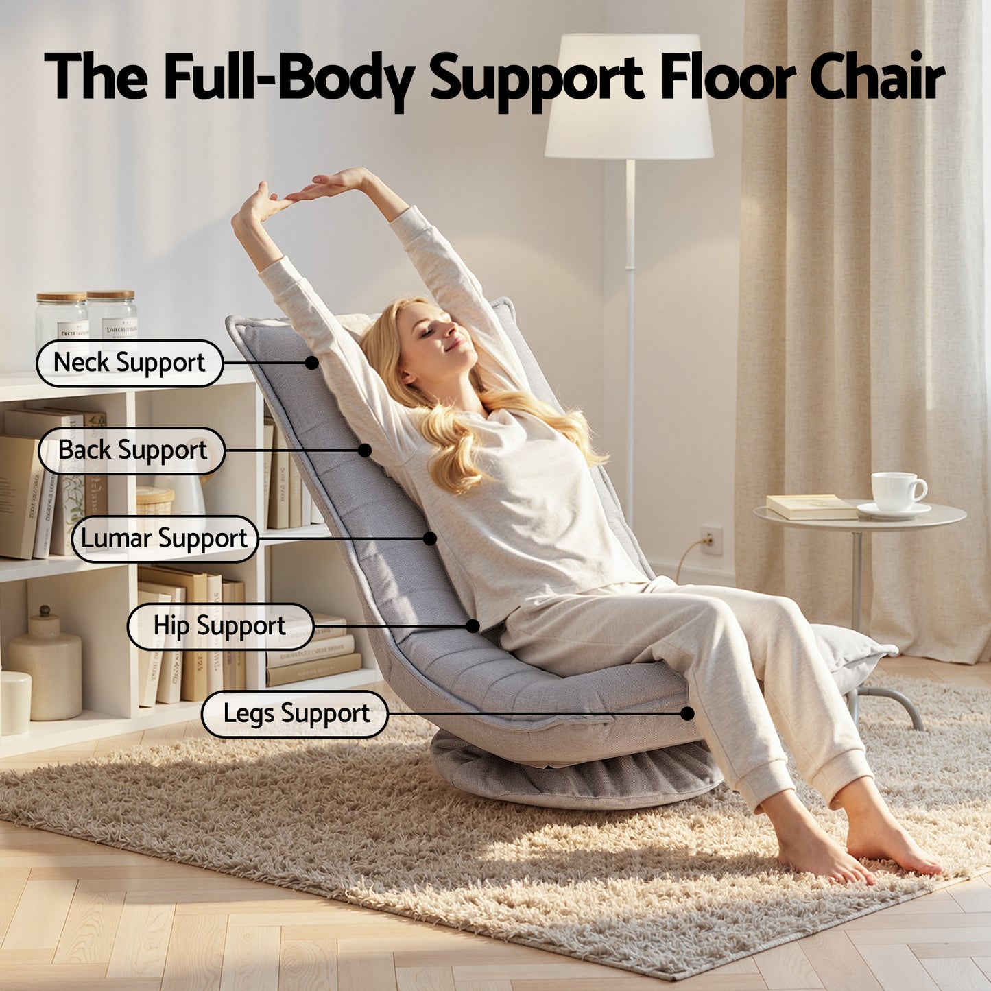 TWSC Swivel Floor Chair 5 Adjustable Foldable Lounge Seat Floor Sofa Chair Beige Grey