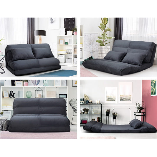 TWSC Floor Lounge Sofa Bed 2-seater Charcoal Suede