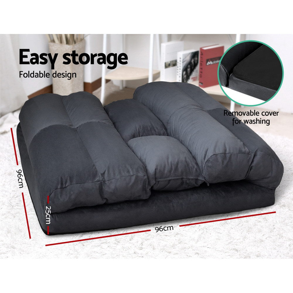 TWSC Floor Lounge Sofa Bed 2-seater Charcoal Suede