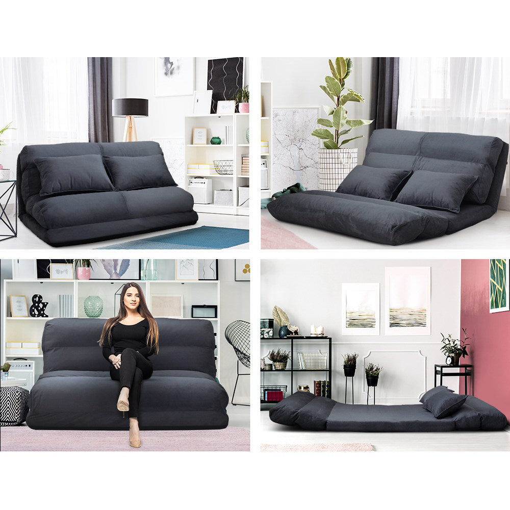TWSC Floor Lounge Sofa Bed 2-seater Charcoal Suede