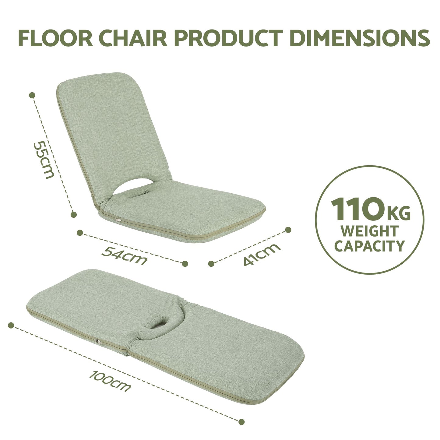 TWSC Floor Chair 5 Position Adjustable Green Lazy Sofa for Living Room Bedroom