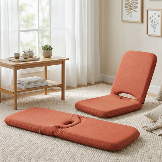 TWSC Floor Chair 5 Position Adjustable Orange Lazy Sofa for Living Room Bedroom