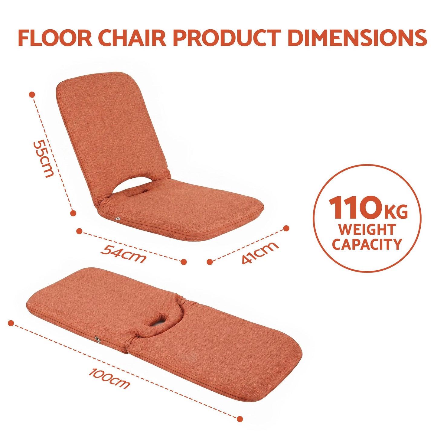 TWSC Floor Chair 5 Position Adjustable Orange Lazy Sofa for Living Room Bedroom