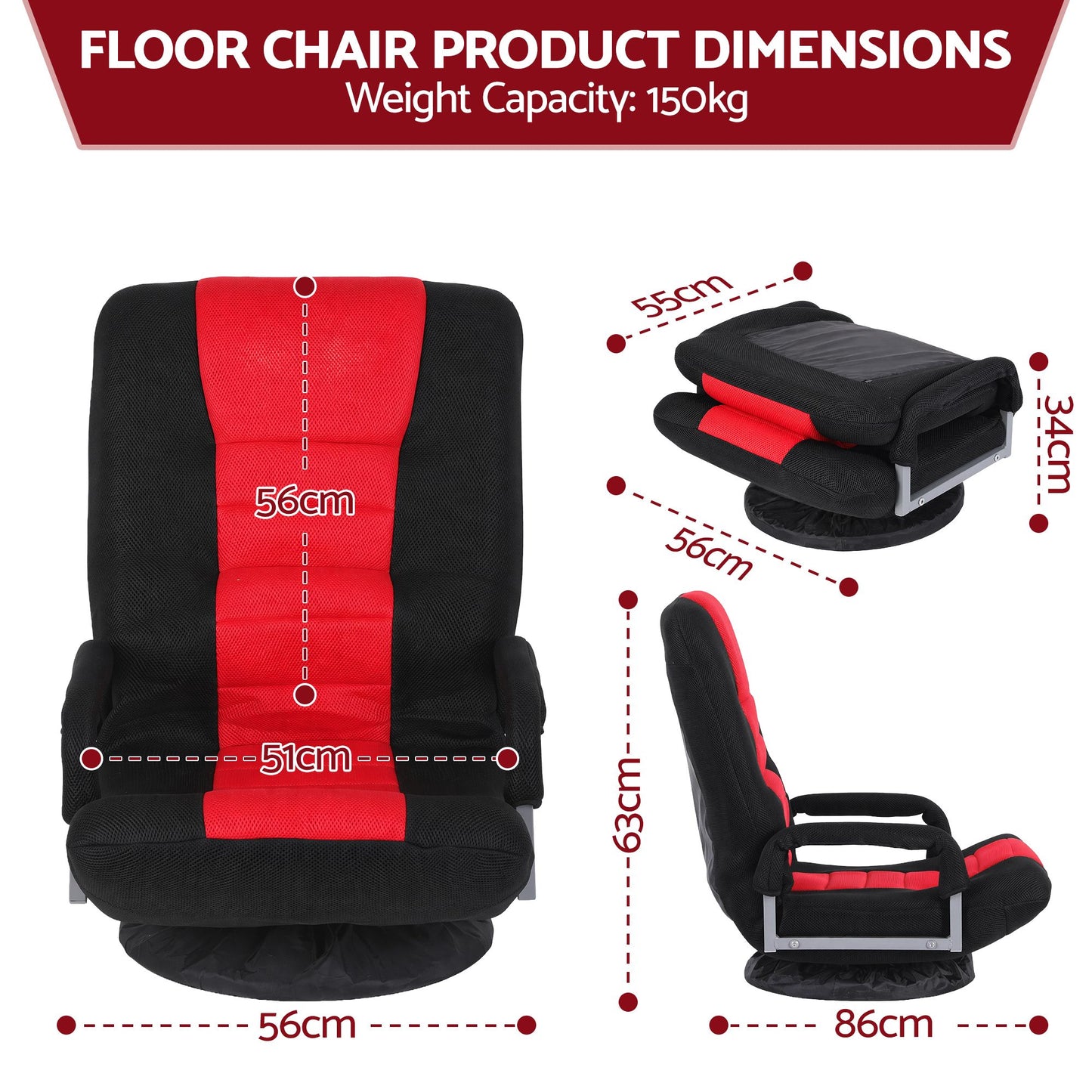 TWSC Floor Gaming Chair with 360 Swivel, 6-Position Backrest for Gaming