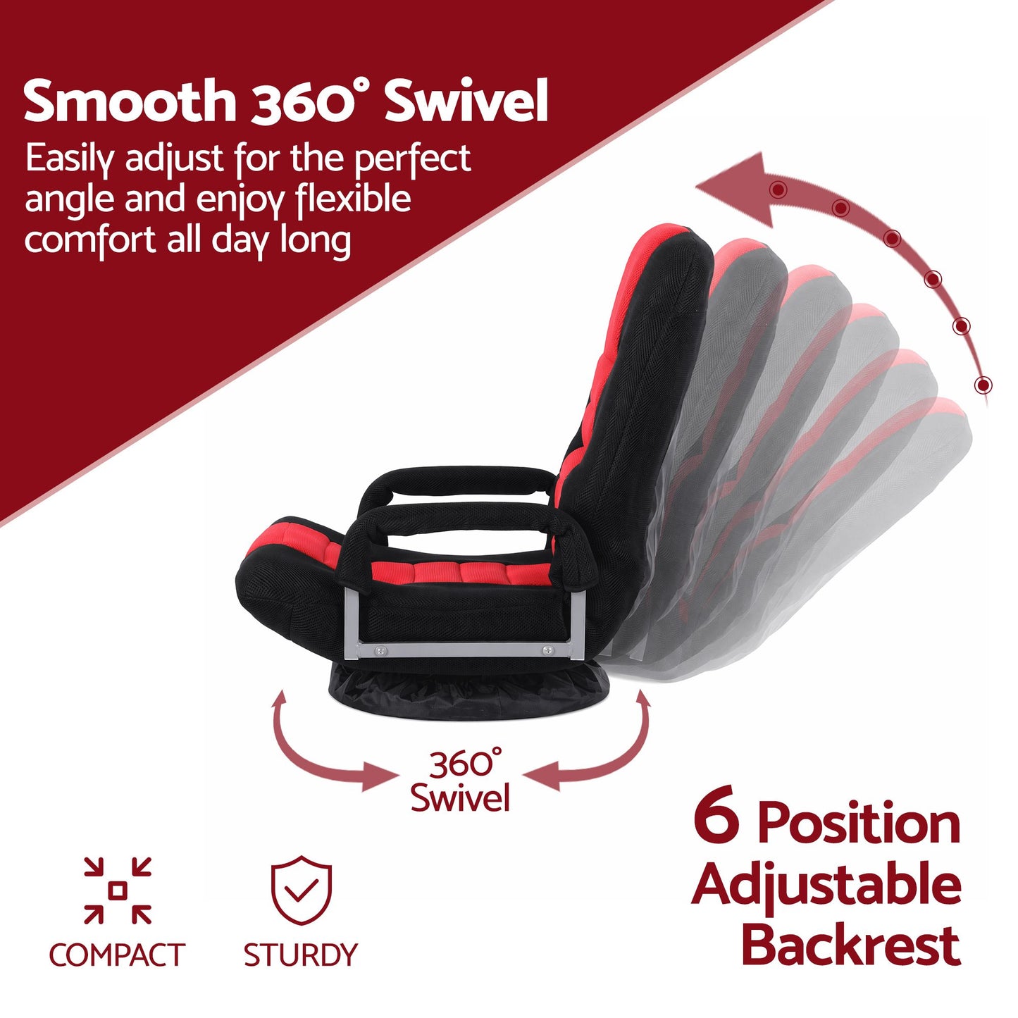 TWSC Floor Gaming Chair with 360 Swivel, 6-Position Backrest for Gaming