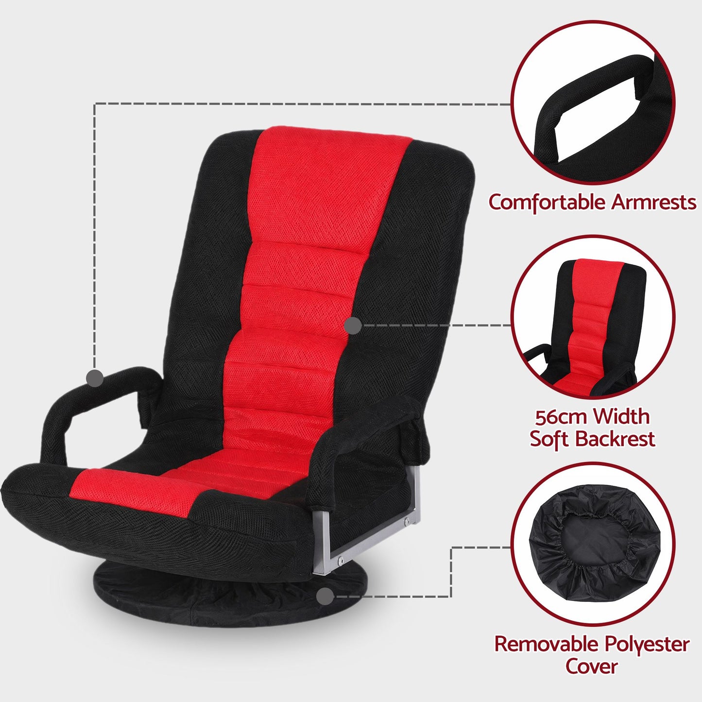 TWSC Floor Gaming Chair with 360 Swivel, 6-Position Backrest for Gaming