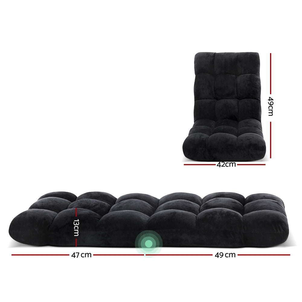 Lounge Sofa Bed – Adjustable, Flannel Fabric, Black (Set of 2)