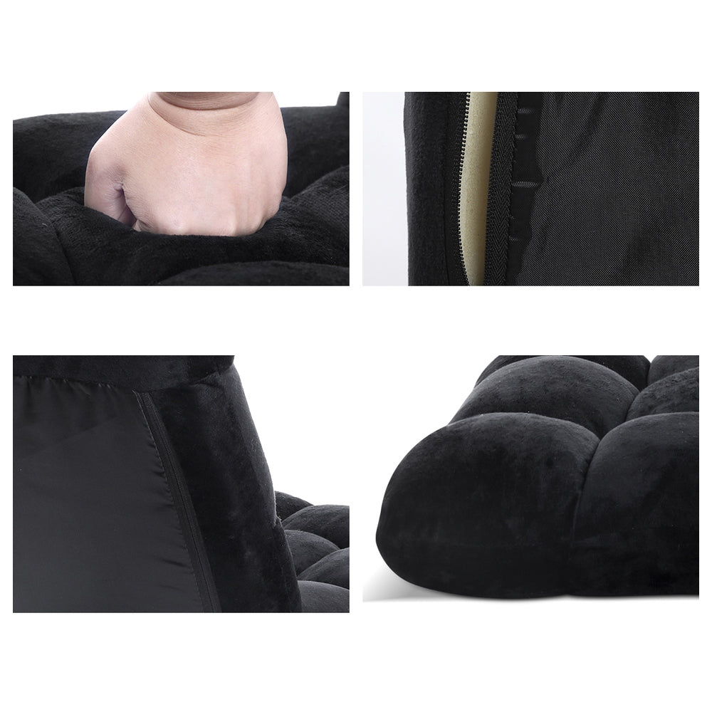 Lounge Sofa Bed – Adjustable, Flannel Fabric, Black (Set of 2)