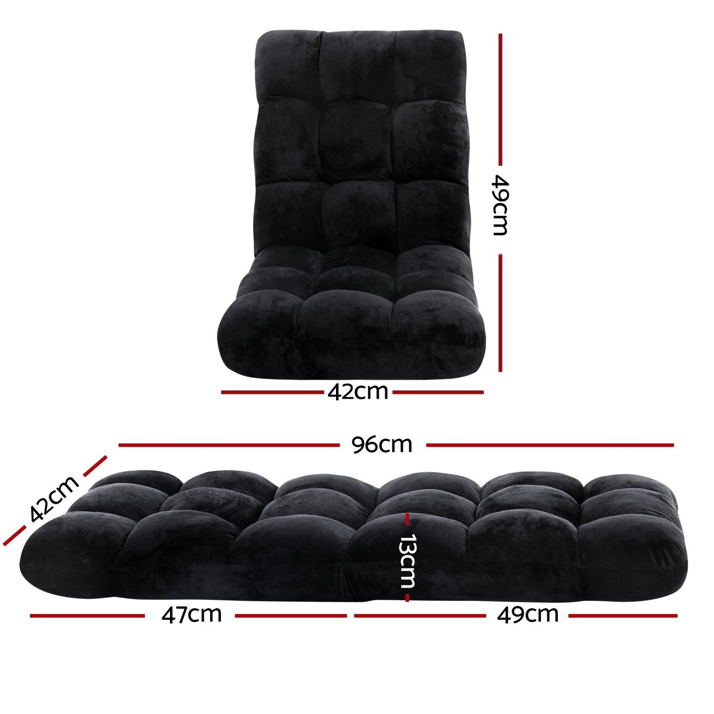Lounge Sofa Bed – Adjustable, Flannel Fabric, Black (Set of 4)