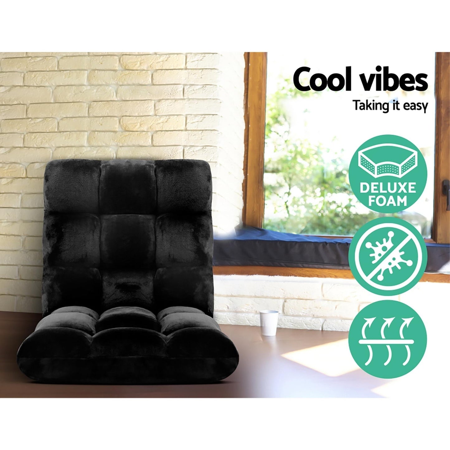 Lounge Sofa Bed – Adjustable, Flannel Fabric, Black (Set of 4)