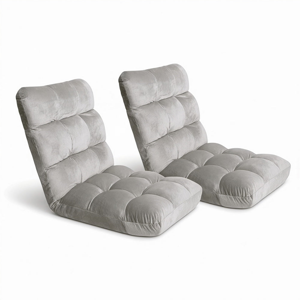 Lounge Sofa Bed – Adjustable, Grey Flannel Fabric, Set of 2