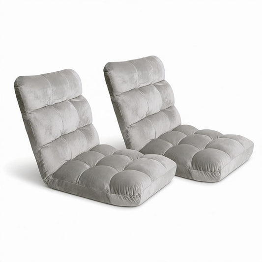 Lounge Sofa Bed – Adjustable, Grey Flannel Fabric, Set of 2