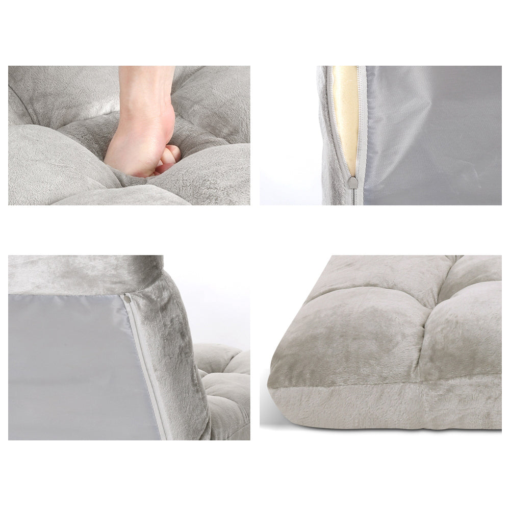 Lounge Sofa Bed – Adjustable, Grey Flannel Fabric, Set of 2