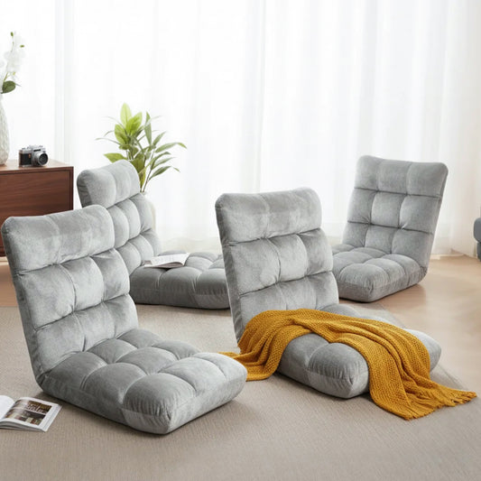 Lounge Sofa Bed – Adjustable, Grey Flannel Fabric, Set of 4