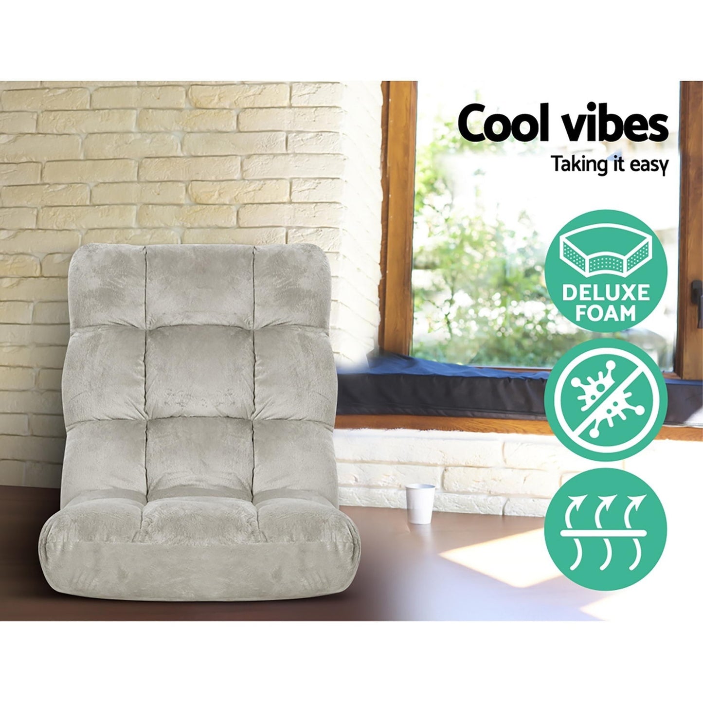 Lounge Sofa Bed – Adjustable, Grey Flannel Fabric, Set of 4