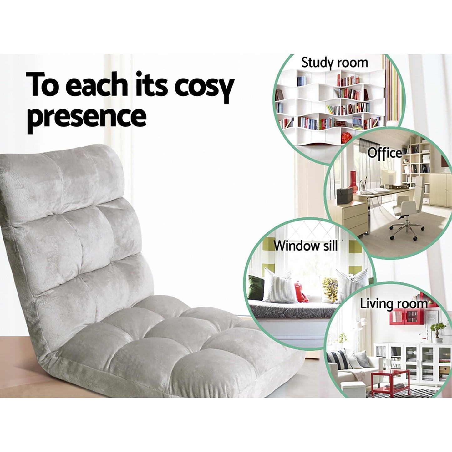 Lounge Sofa Bed – Adjustable, Grey Flannel Fabric, Set of 4